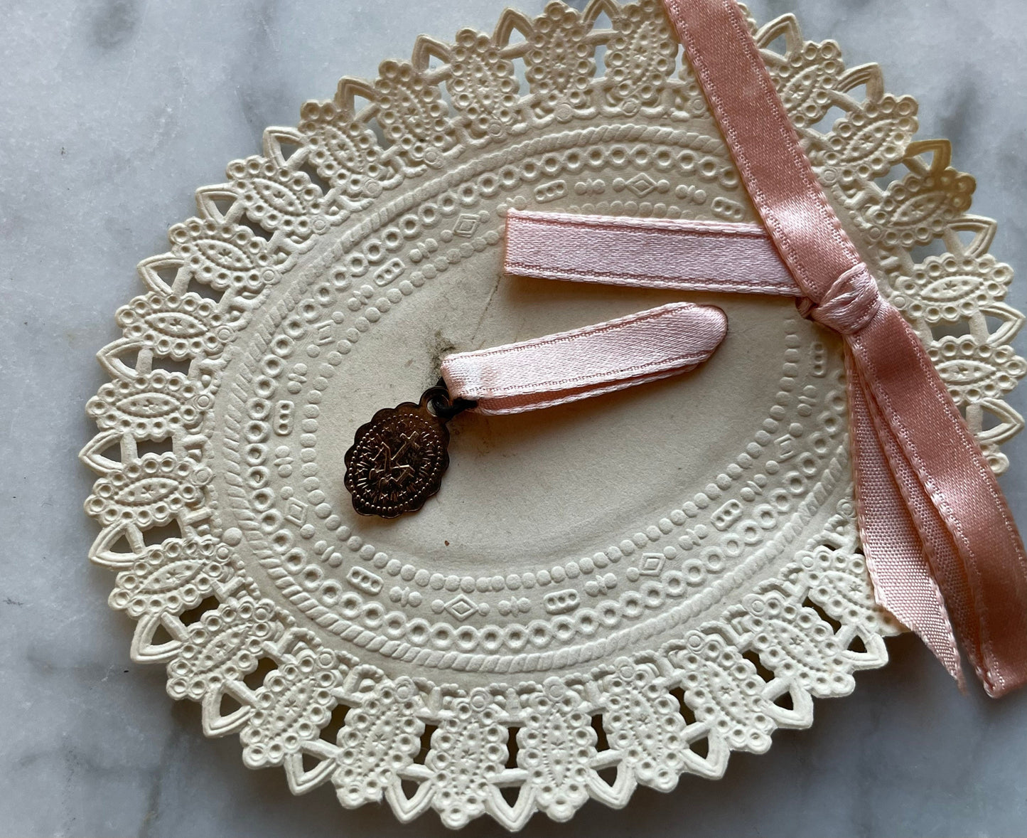 Vintage Saint Catherine Medal on Lace Card