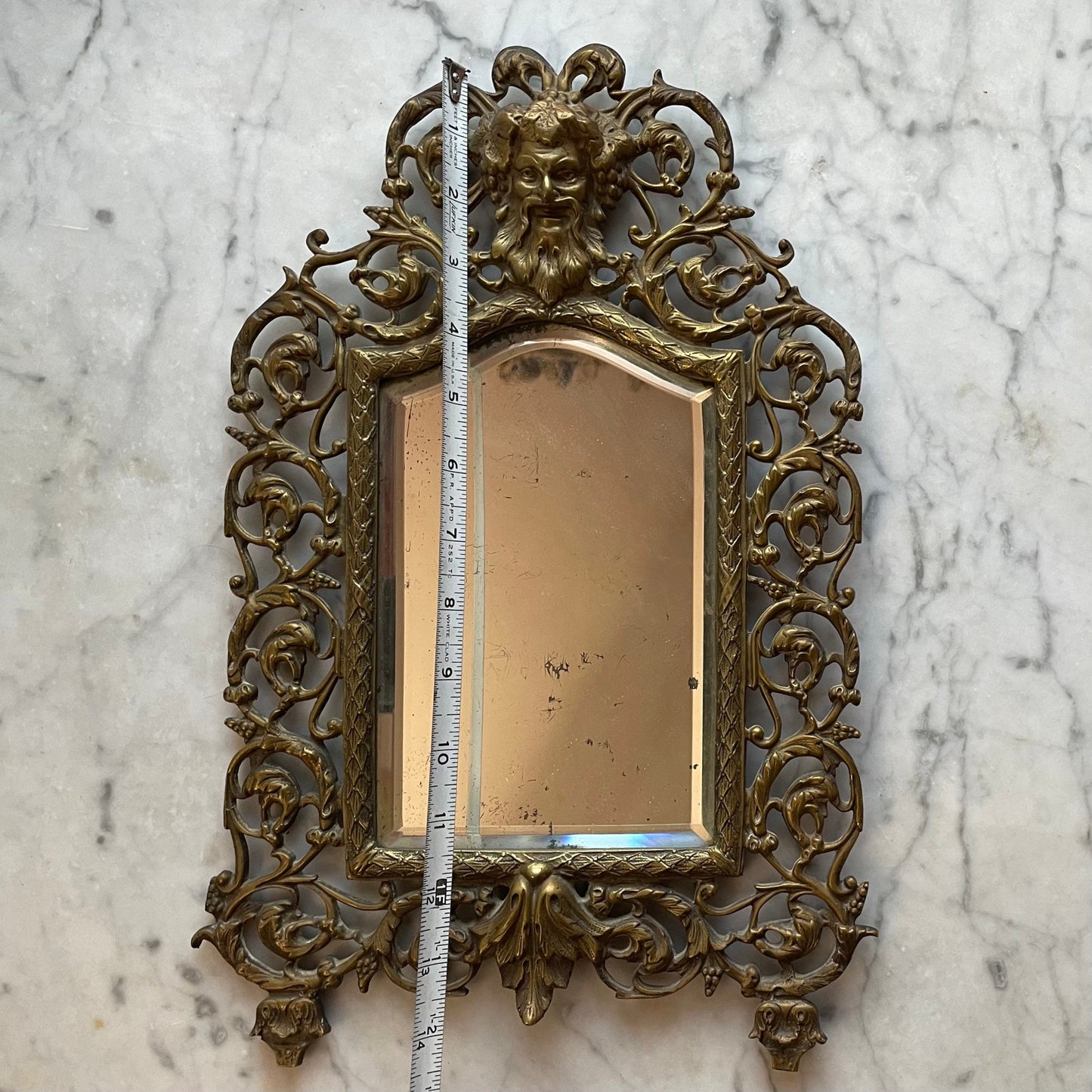 Antique Brass Mirror with Bacchus or Green Man Mascaron