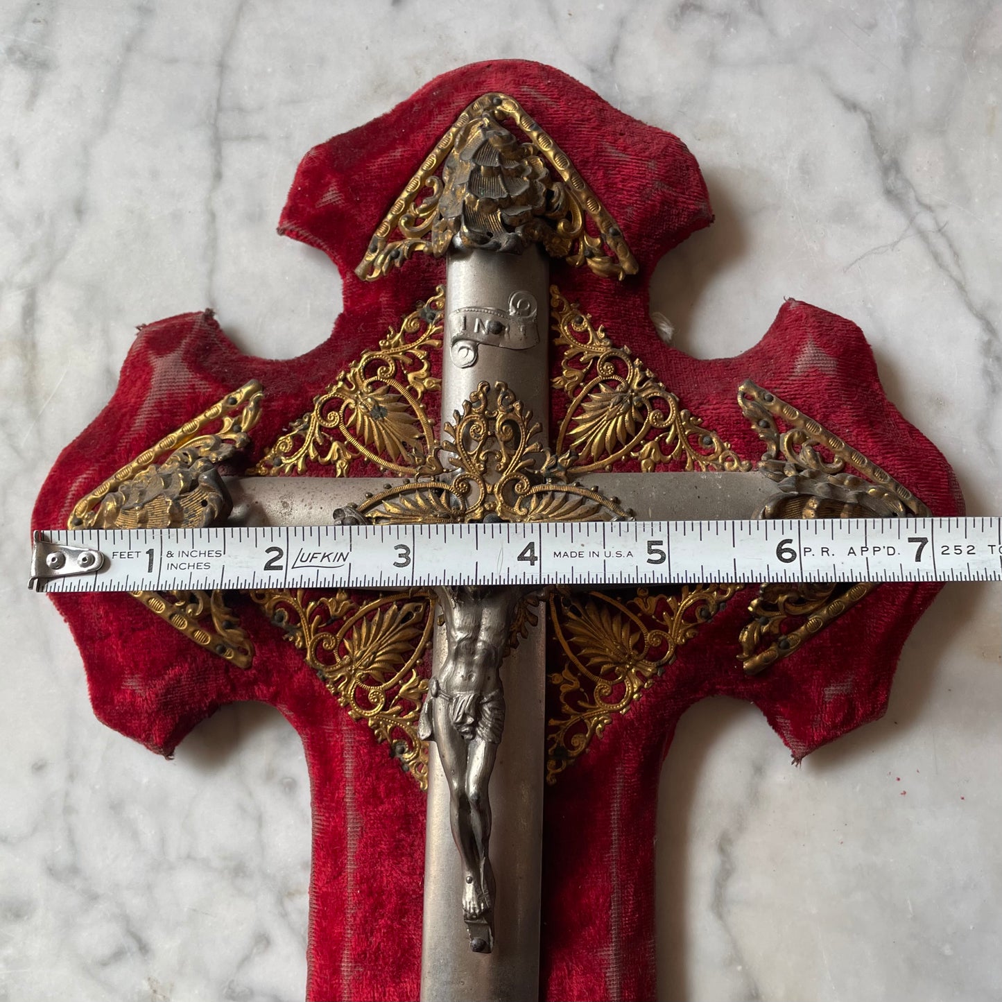 Antique Red Velvet Crucifix Holy Water Font