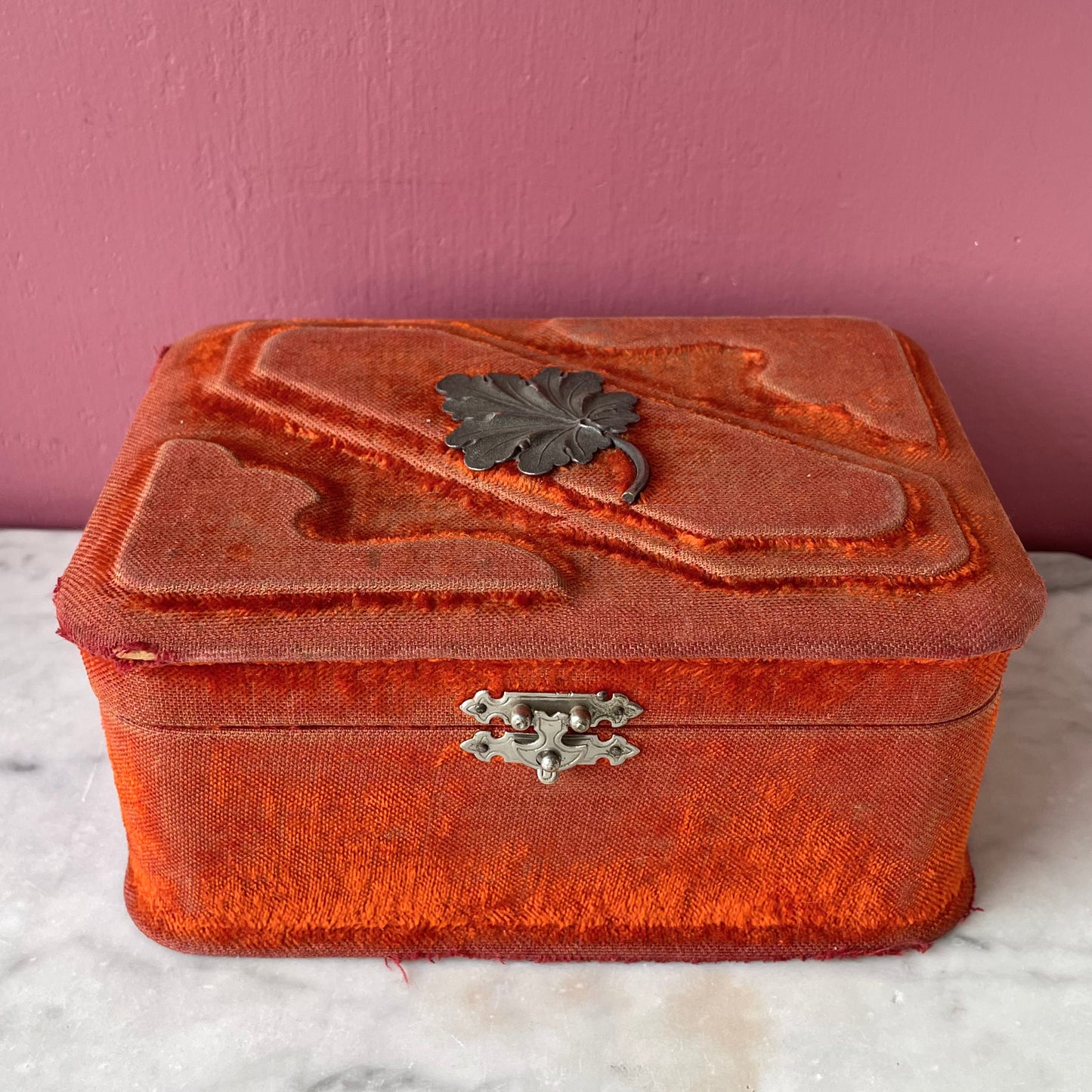 Victorian Orange Velvet Sewing Box