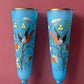 Victorian Blue Bristol Glass Vases with Birds