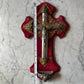 Antique Red Velvet Crucifix Holy Water Font