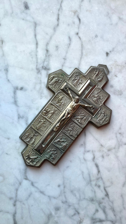 Vintage Stations of the Cross Metal Crucifix