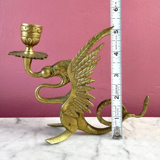 Vintage Brass Dragon Candlestick Holder