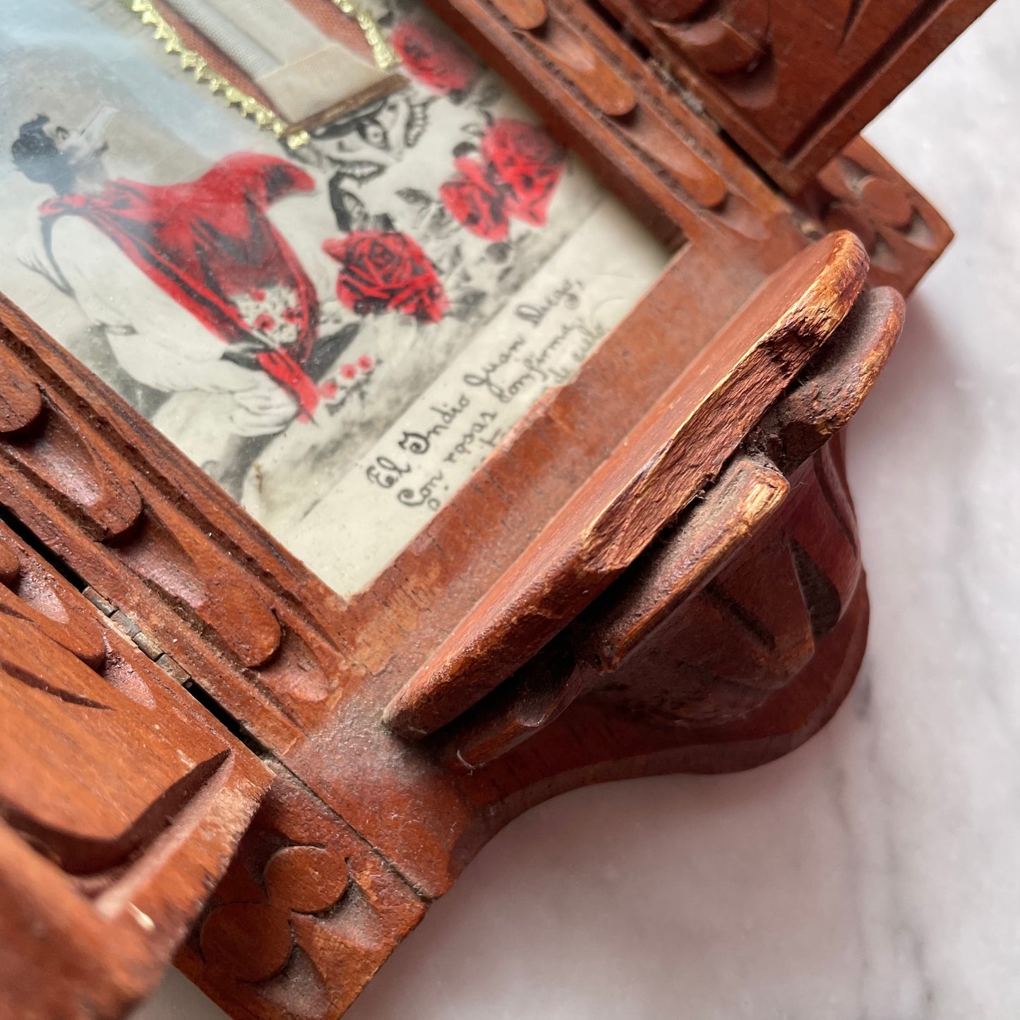 Vintage Our Lady of Guadalupe Card in Wooden Nicho
