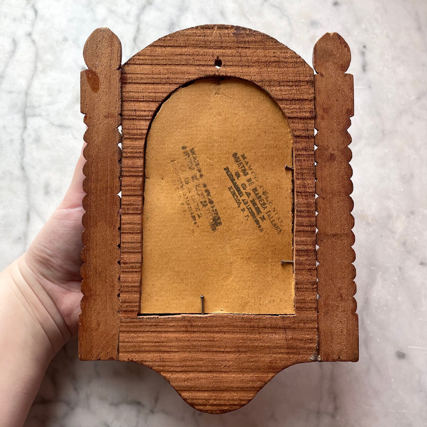 Vintage Our Lady of Guadalupe Card in Wooden Nicho