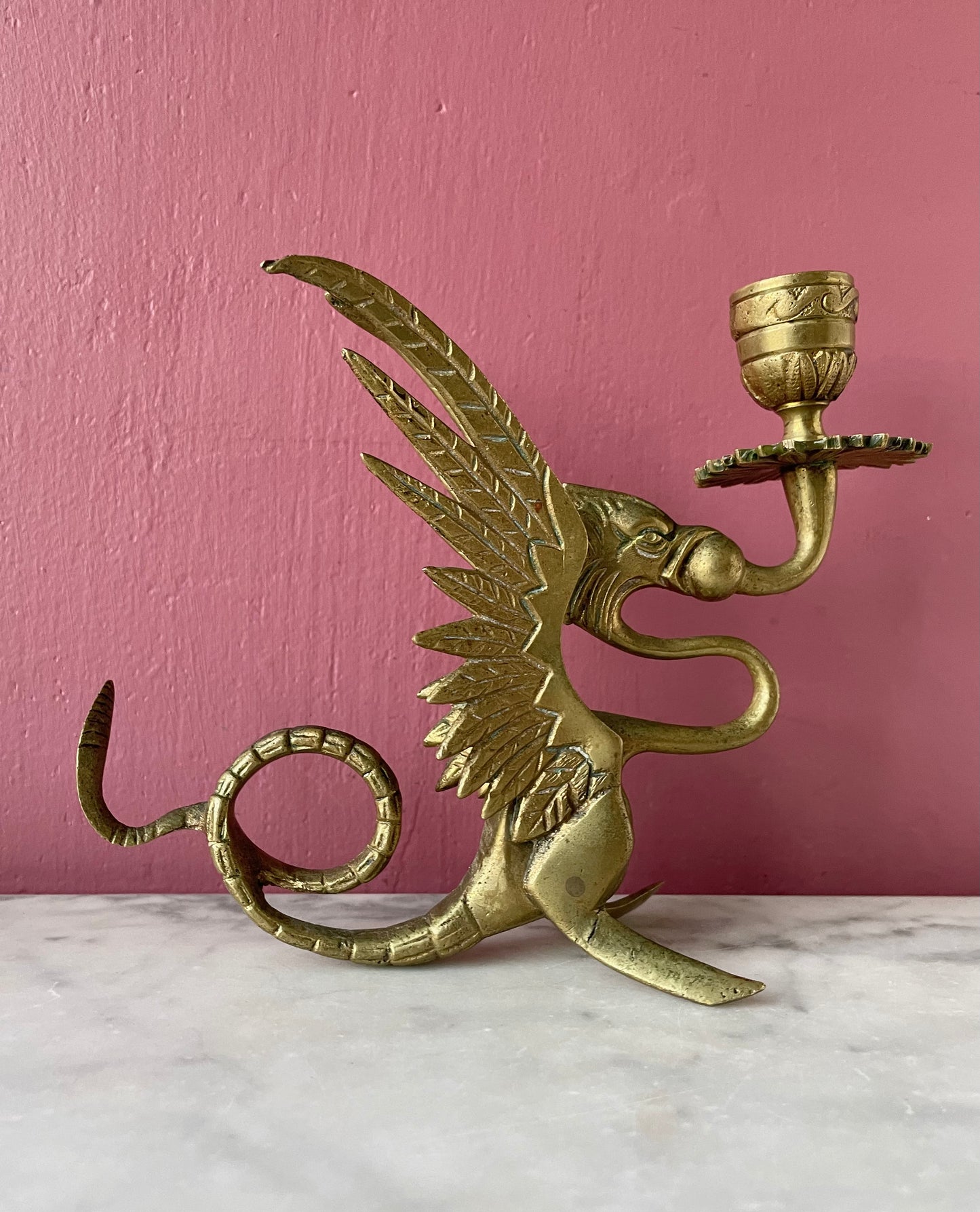 Vintage Brass Dragon Candlestick Holder