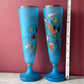 Victorian Blue Bristol Glass Vases with Birds