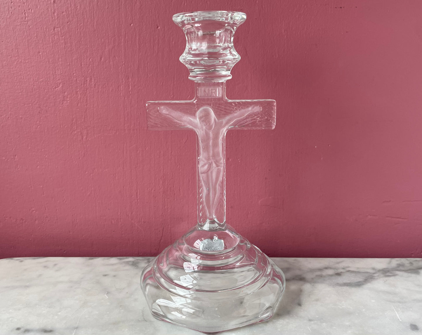 Vintage Crucifix Candlestick Holder