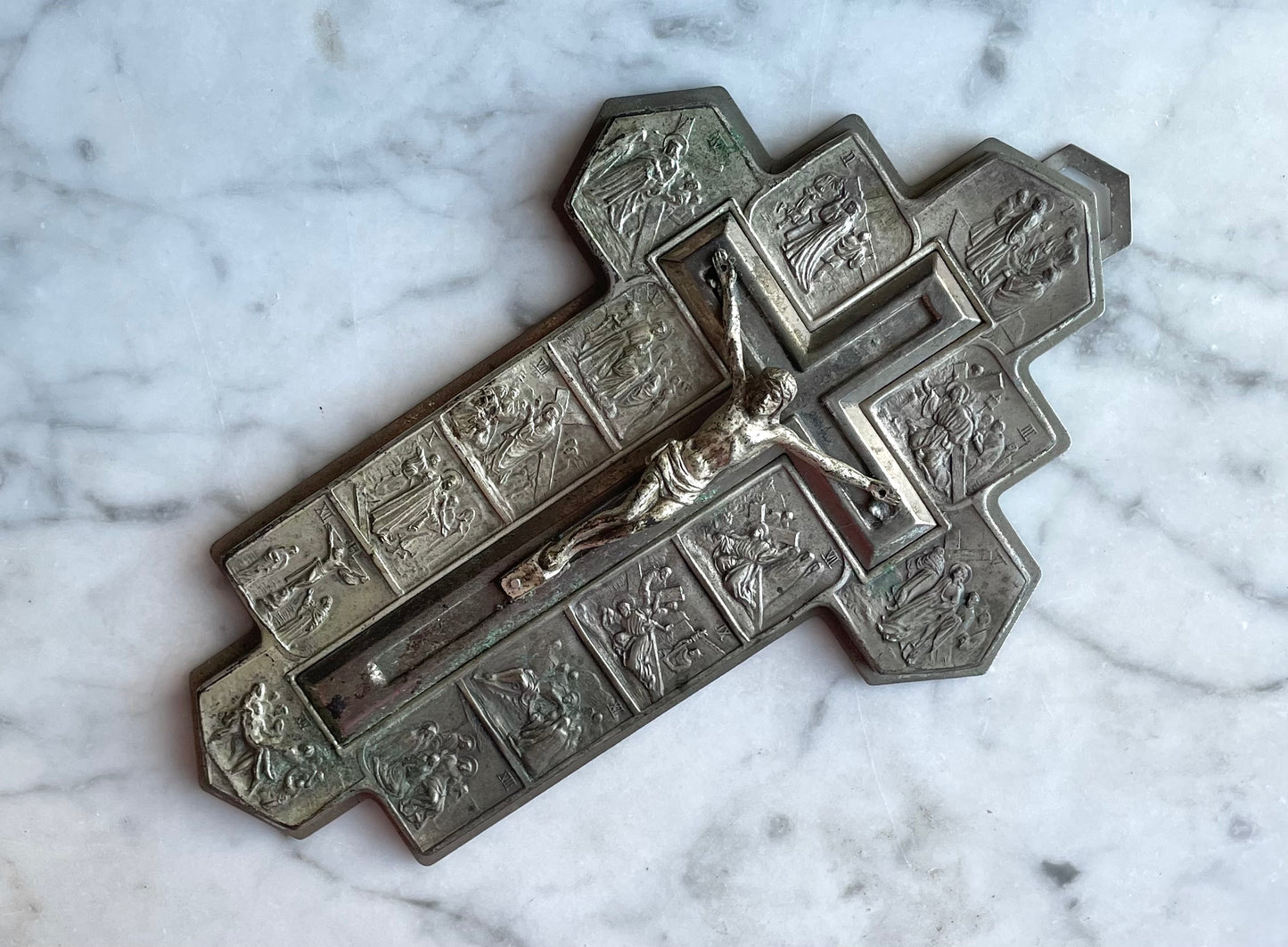 Vintage Stations of the Cross Metal Crucifix