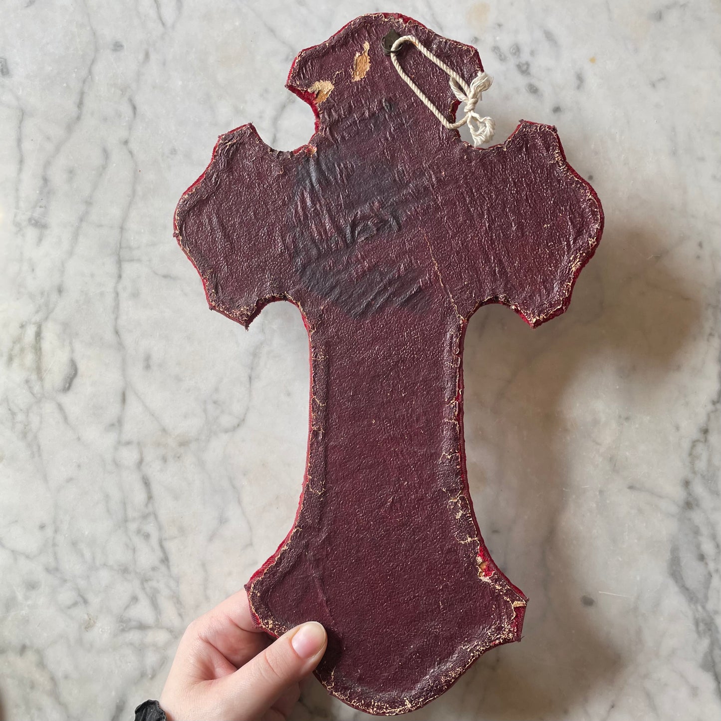 Antique Red Velvet Crucifix Holy Water Font