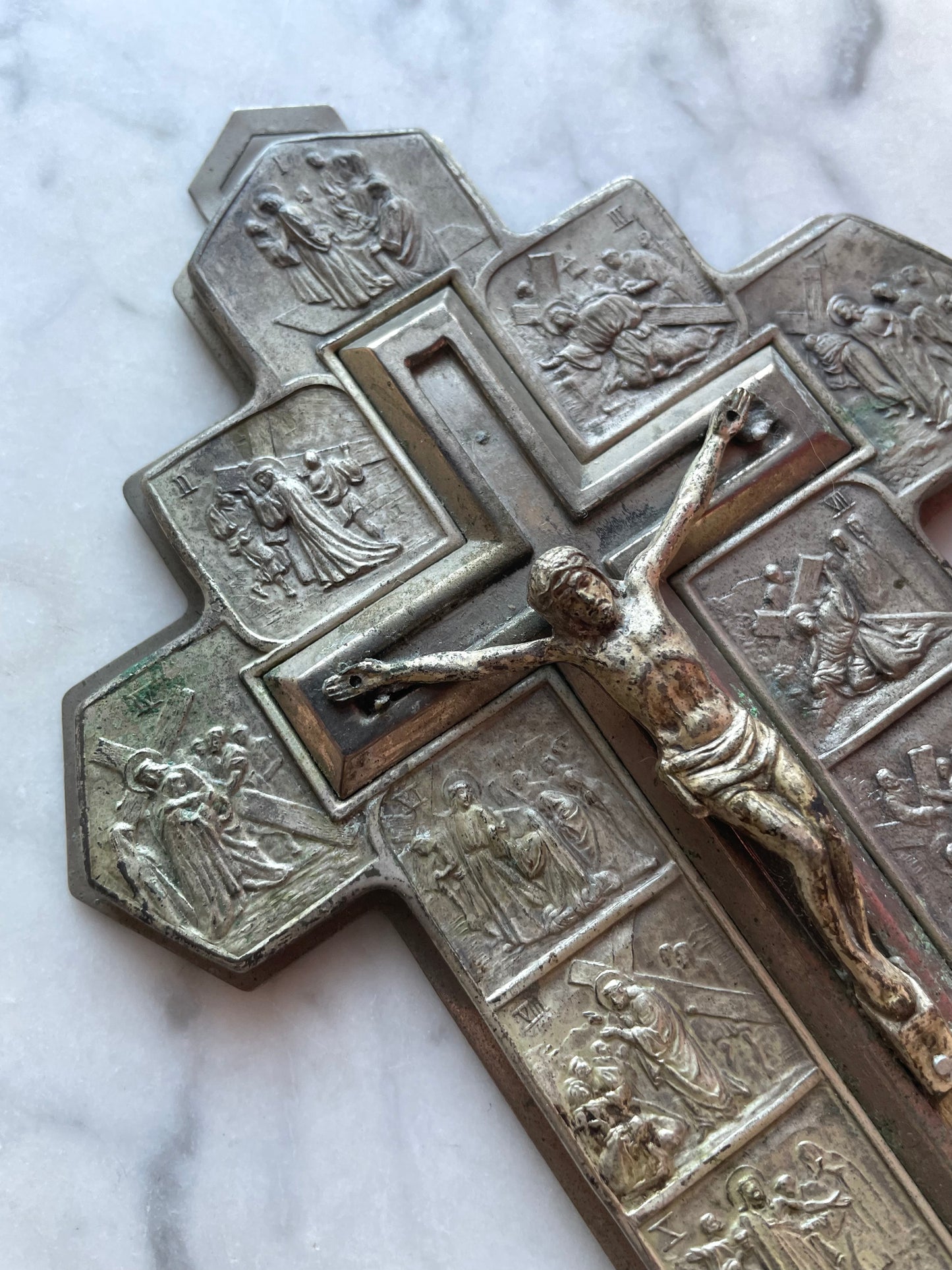 Vintage Stations of the Cross Metal Crucifix