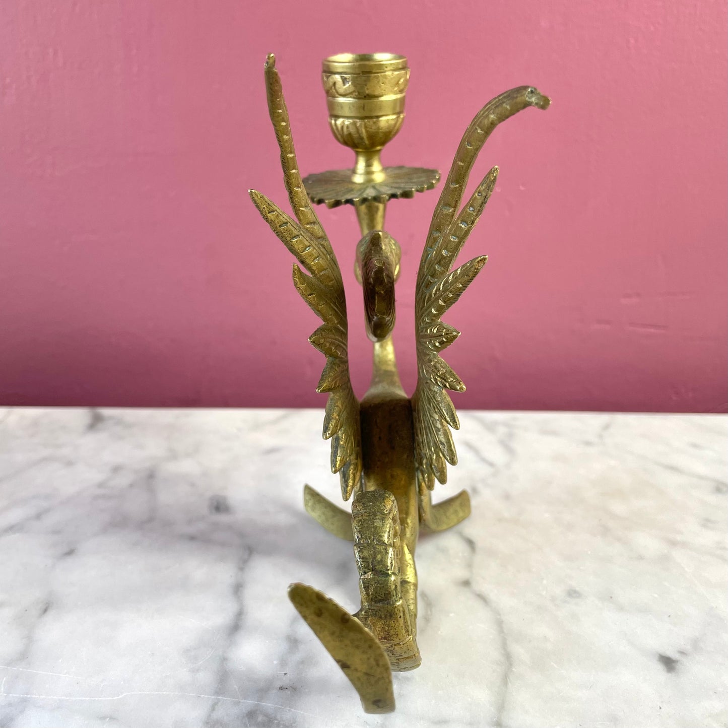 Vintage Brass Dragon Candlestick Holder