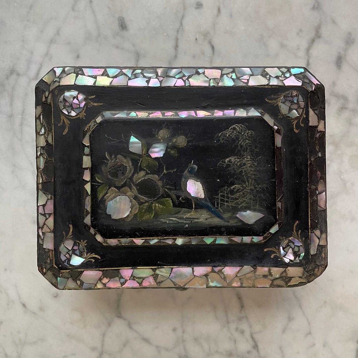 Victorian Black Lacquer Box with Mother of Pearl