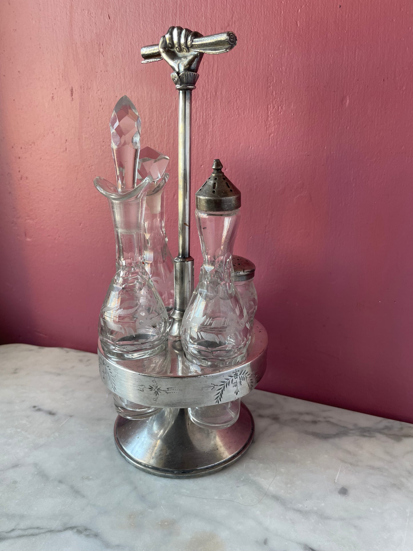 Victorian Cruet Set with Hand Motif
