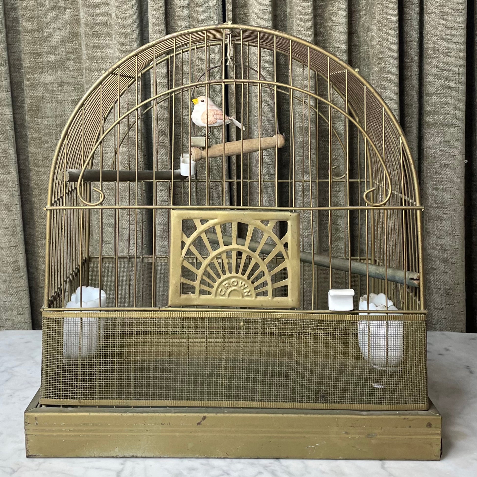 Lot - Victorian brass bird cage on stand