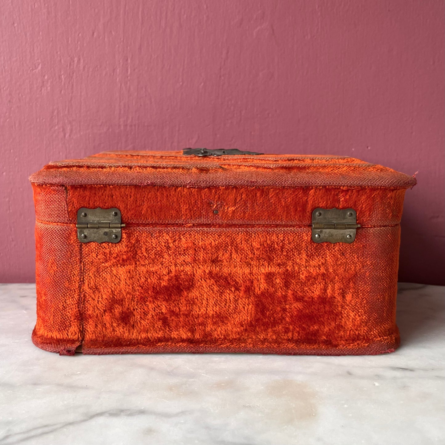 Victorian Orange Velvet Sewing Box