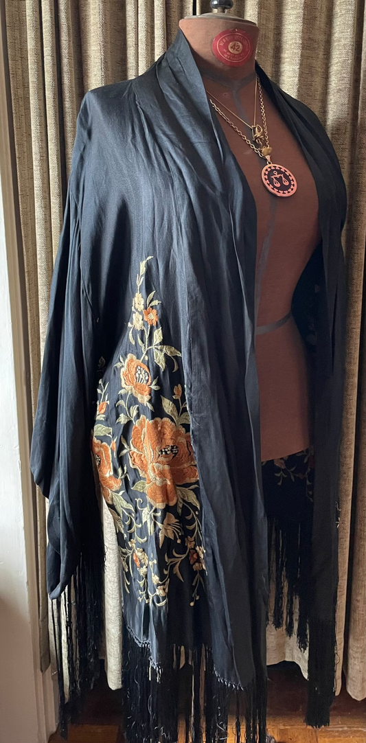 Antique Black Silk Embroidered Reversible Jacket
