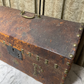 Victorian Leather Covered Trunk with Studs and Newspaper Lining